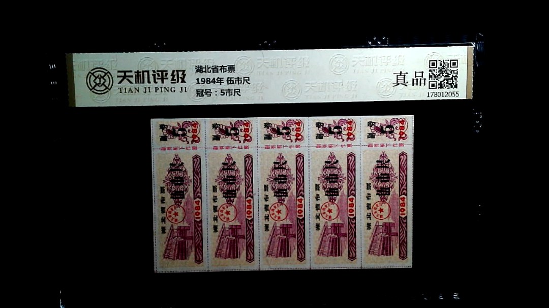 湖北省布票1984年 伍市尺，冠号5市尺，纸币，钱币收藏
