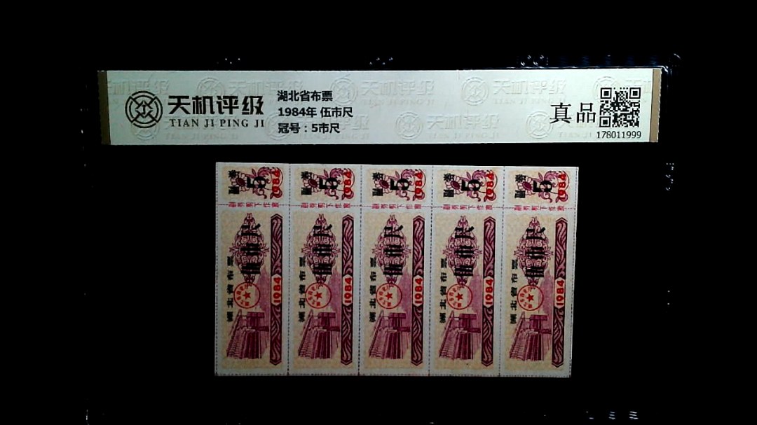 湖北省布票1984年 伍市尺，冠号5市尺，纸币，钱币收藏