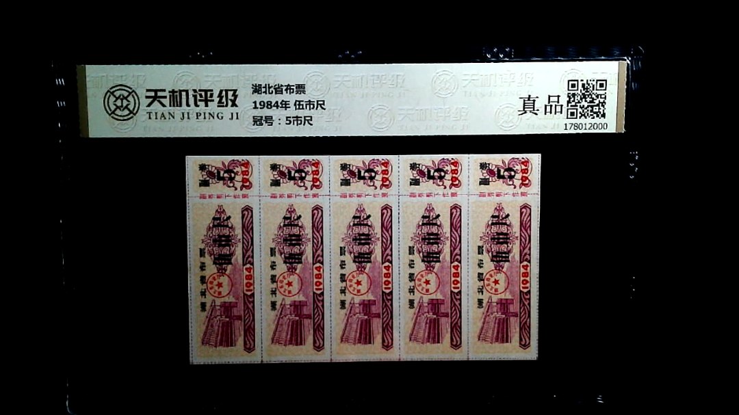 湖北省布票1984年 伍市尺，冠号5市尺，纸币，钱币收藏