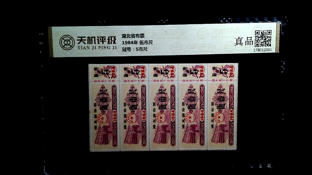 湖北省布票1984年 伍市尺，冠号5市尺，纸币，钱币收藏