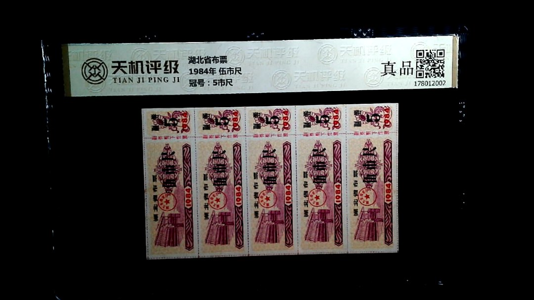 湖北省布票1984年 伍市尺，冠号5市尺，纸币，钱币收藏