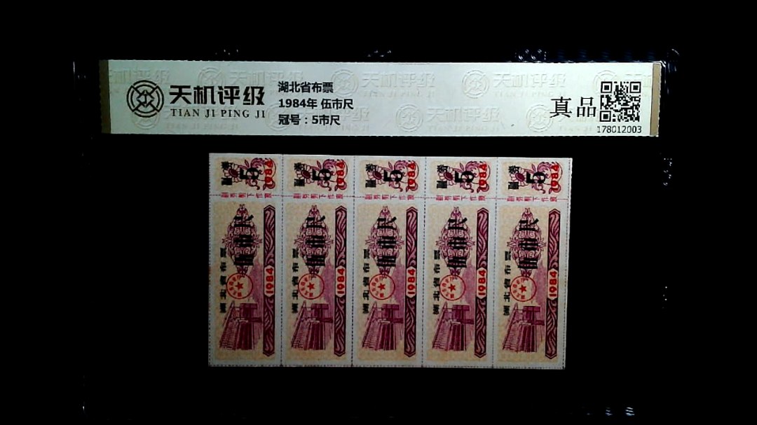 湖北省布票1984年 伍市尺，冠号5市尺，纸币，钱币收藏