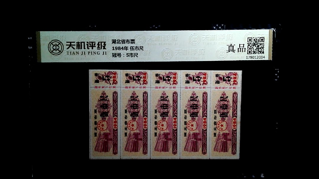 湖北省布票1984年 伍市尺，冠号5市尺，纸币，钱币收藏