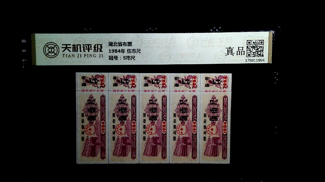 湖北省布票1984年 伍市尺，冠号5市尺，纸币，钱币收藏