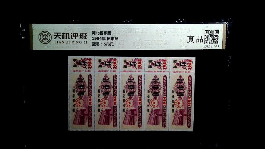 湖北省布票1984年 伍市尺，冠号5市尺，纸币，钱币收藏