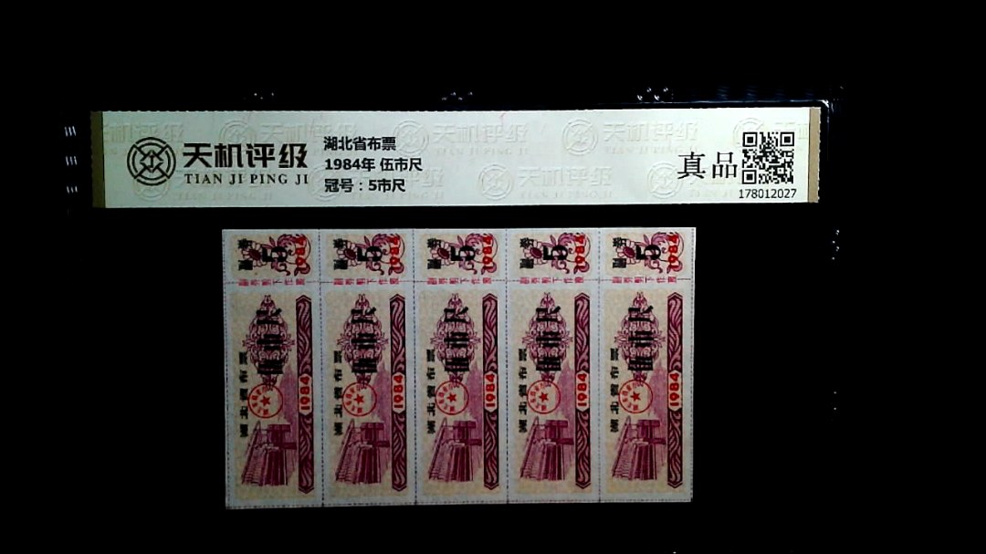 湖北省布票1984年 伍市尺，冠号5市尺，纸币，钱币收藏
