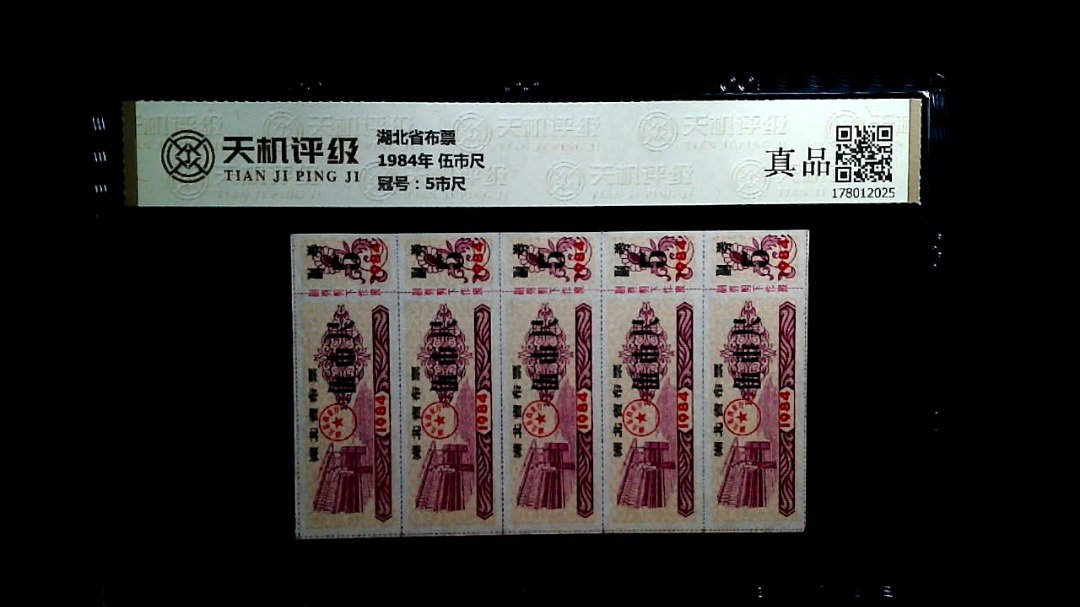 湖北省布票1984年 伍市尺，冠号5市尺，纸币，钱币收藏