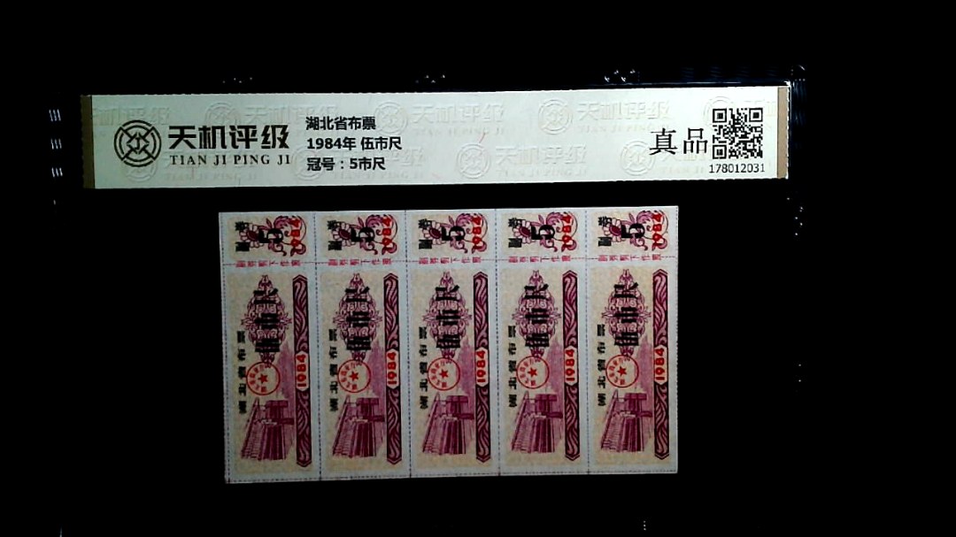 湖北省布票1984年 伍市尺，冠号5市尺，纸币，钱币收藏