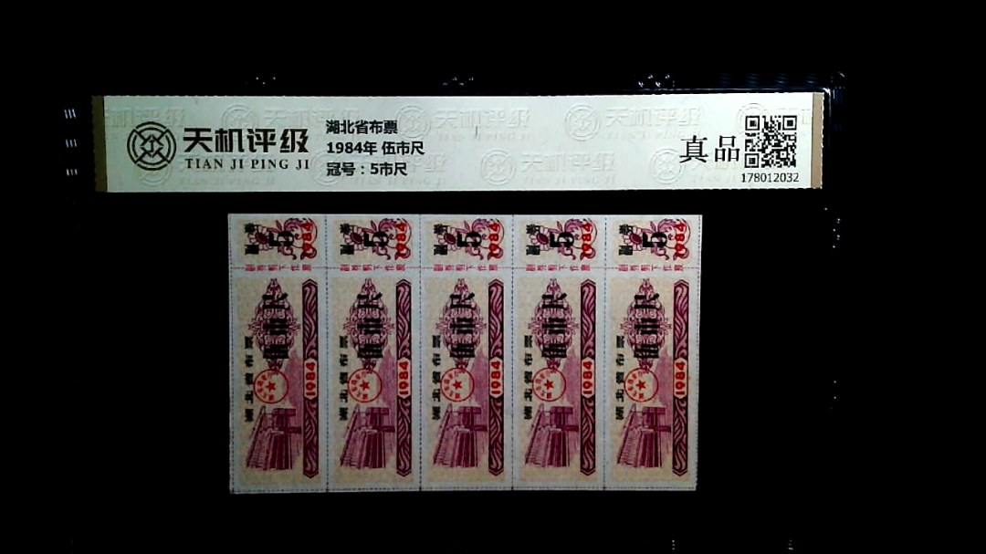 湖北省布票1984年 伍市尺，冠号5市尺，纸币，钱币收藏