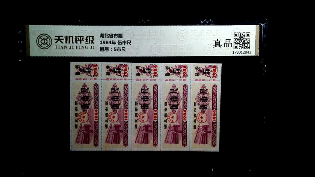 湖北省布票1984年 伍市尺，冠号5市尺，纸币，钱币收藏