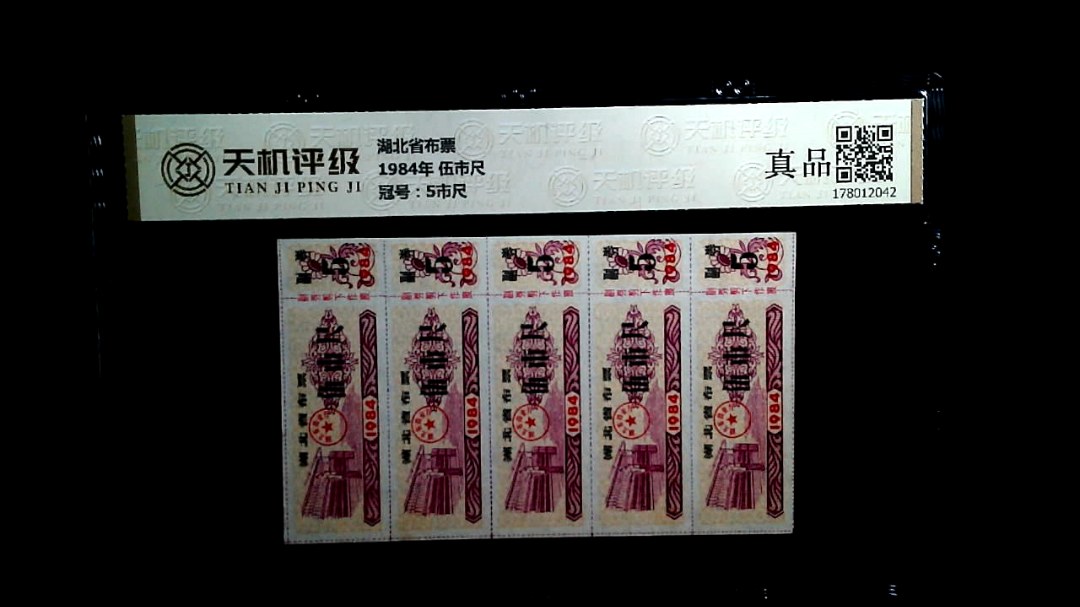 湖北省布票1984年 伍市尺，冠号5市尺，纸币，钱币收藏