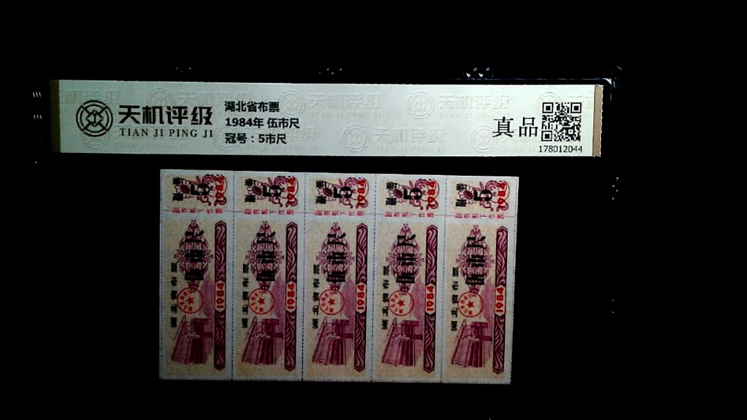湖北省布票1984年 伍市尺，冠号5市尺，纸币，钱币收藏