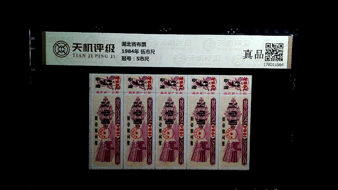 湖北省布票1984年 伍市尺，冠号5市尺，纸币，钱币收藏