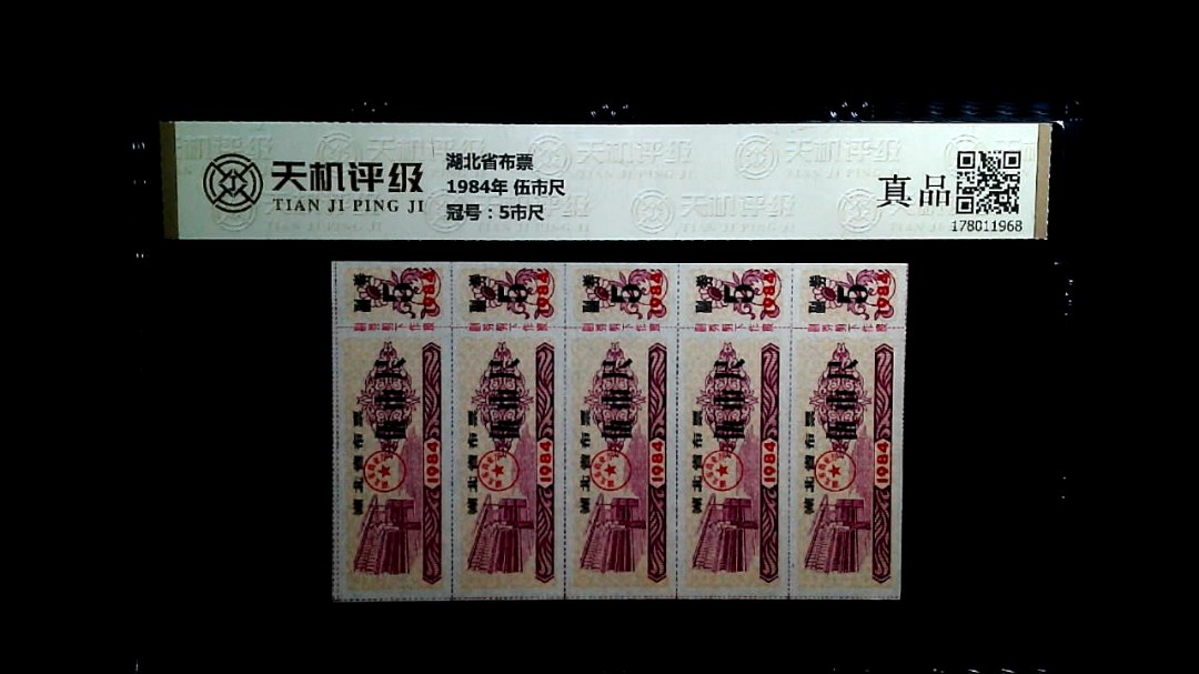 湖北省布票1984年 伍市尺，冠号5市尺，纸币，钱币收藏