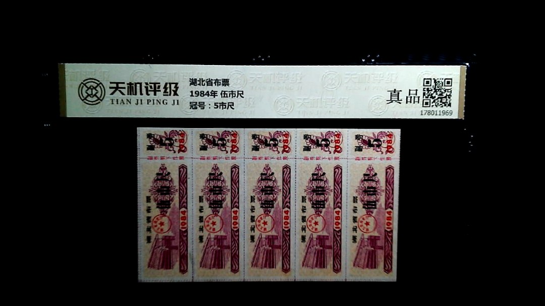 湖北省布票1984年 伍市尺，冠号5市尺，纸币，钱币收藏