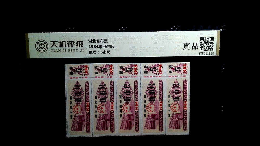 湖北省布票1984年 伍市尺，冠号5市尺，纸币，钱币收藏
