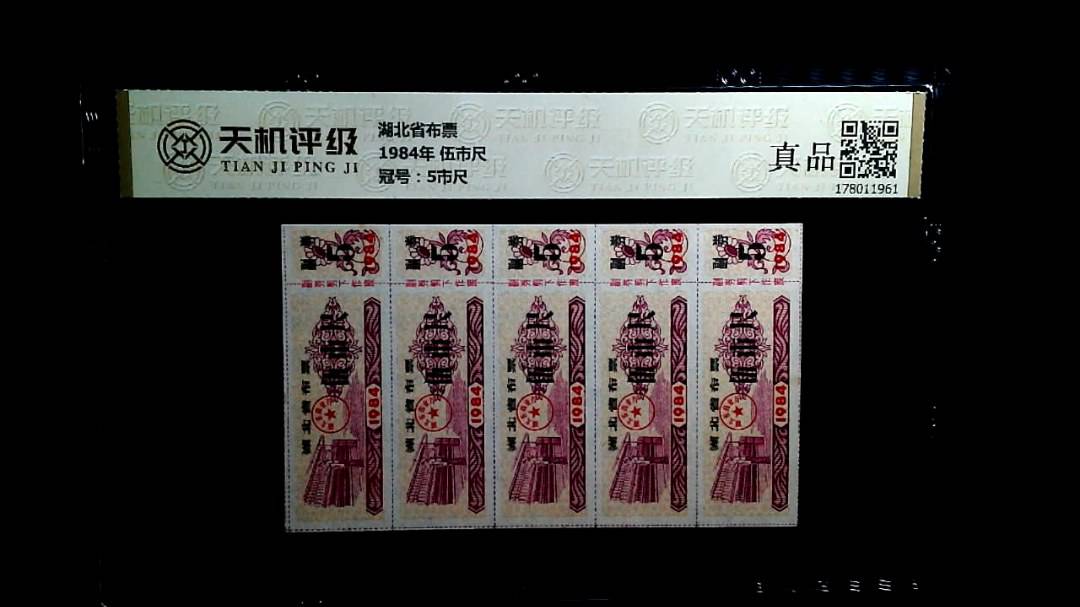 湖北省布票1984年 伍市尺，冠号5市尺，纸币，钱币收藏