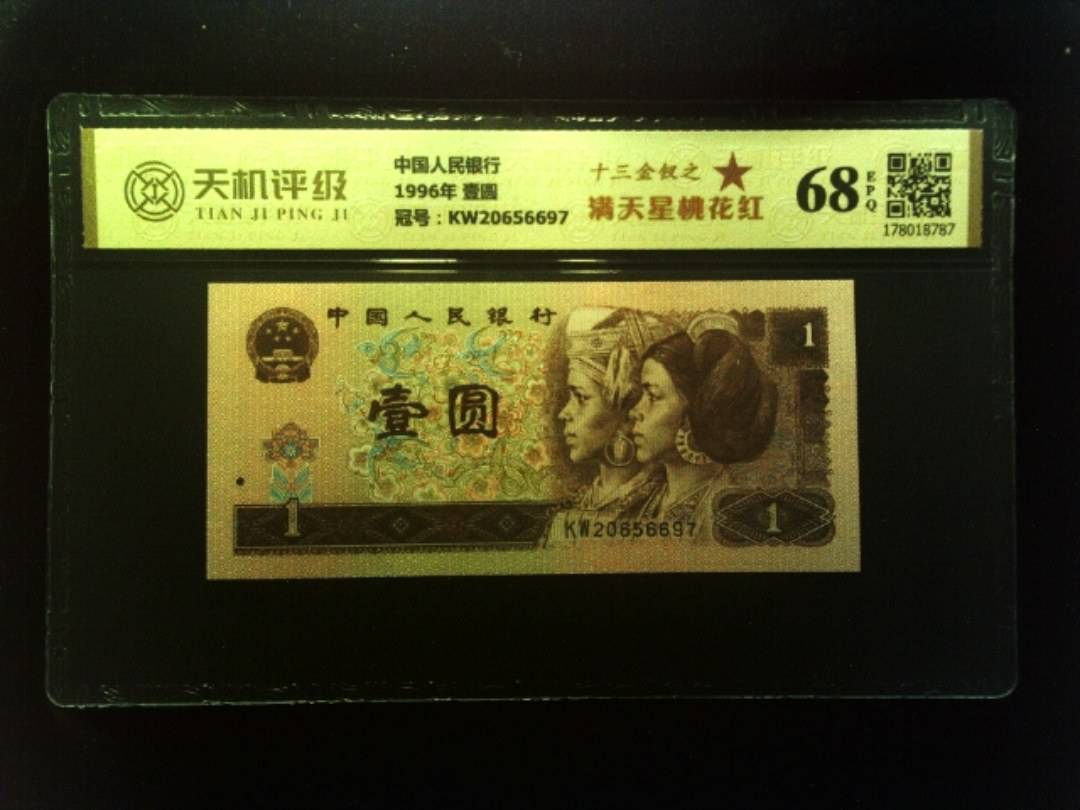 中国人民银行1996年 壹圆，冠号KW20656697，纸币，钱币收藏