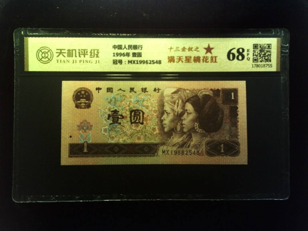 中国人民银行1996年 壹圆，冠号MX19962548，纸币，钱币收藏