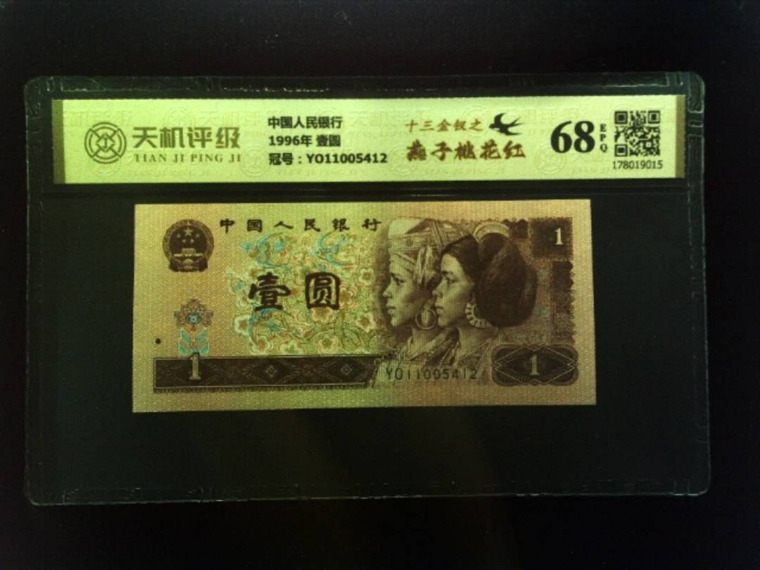 中国人民银行1996年 壹圆，冠号YO11005412，纸币，钱币收藏