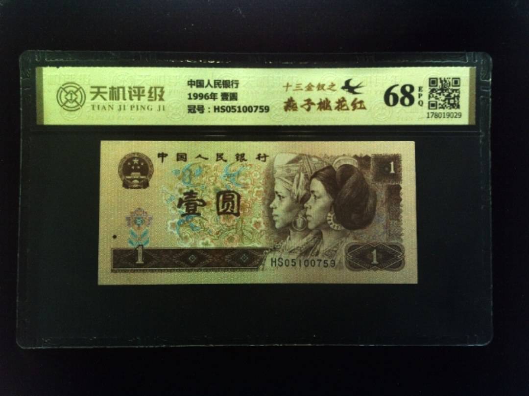 中国人民银行1996年 壹圆，冠号HS05100759，纸币，钱币收藏