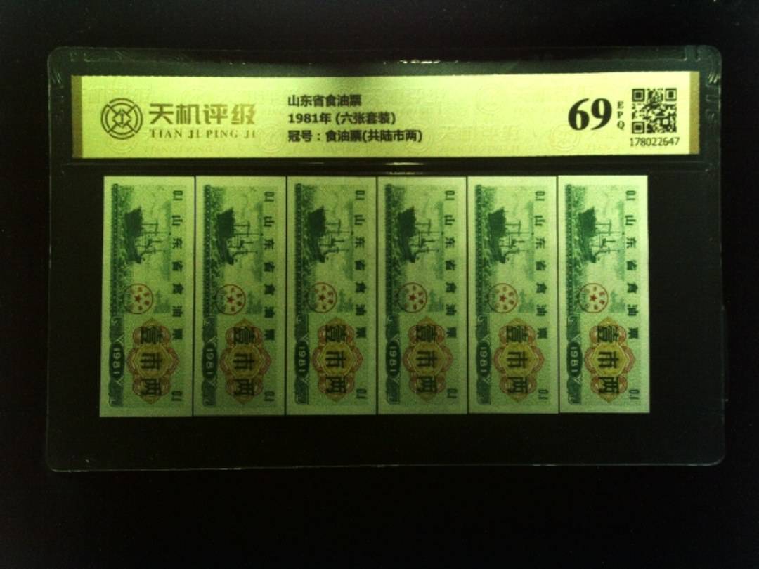 山东省食油票1981年 (六张套装)，冠号食油票(共陆市两)，纸币，钱币收藏