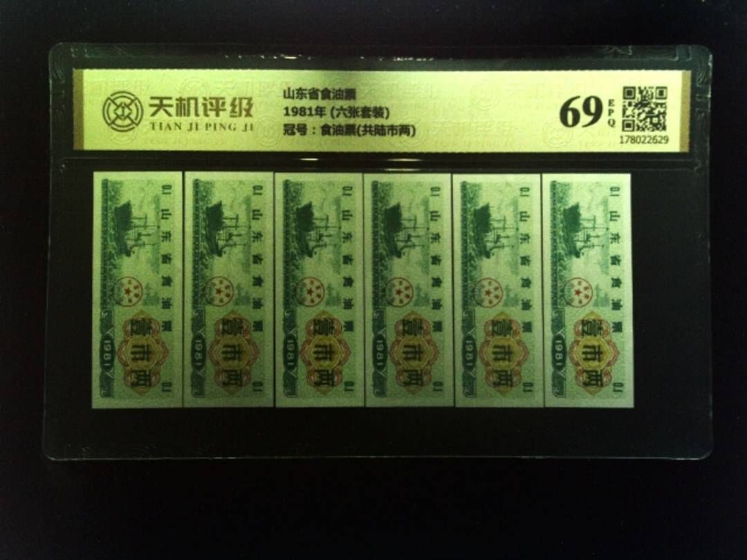 山东省食油票1981年 (六张套装)，冠号食油票(共陆市两)，纸币，钱币收藏