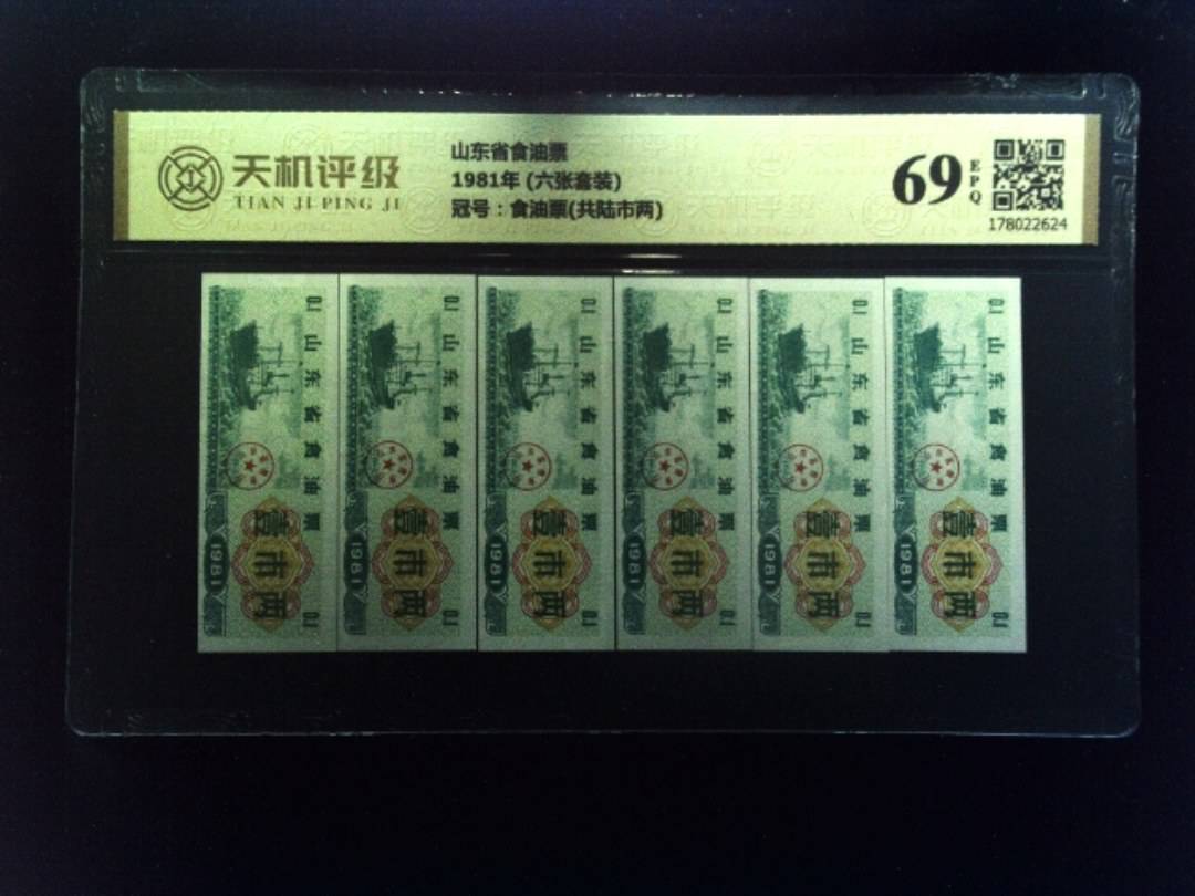 山东省食油票1981年 (六张套装)，冠号食油票(共陆市两)，纸币，钱币收藏