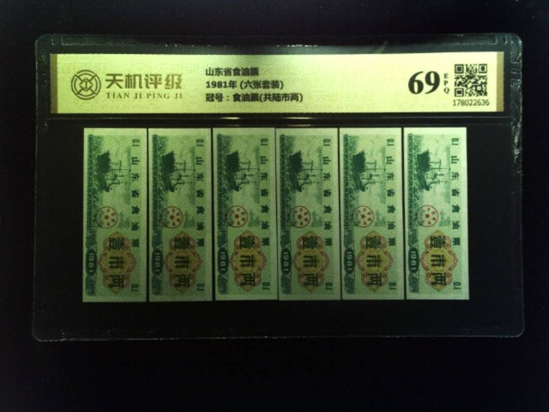 山东省食油票1981年 (六张套装)，冠号食油票(共陆市两)，纸币，钱币收藏