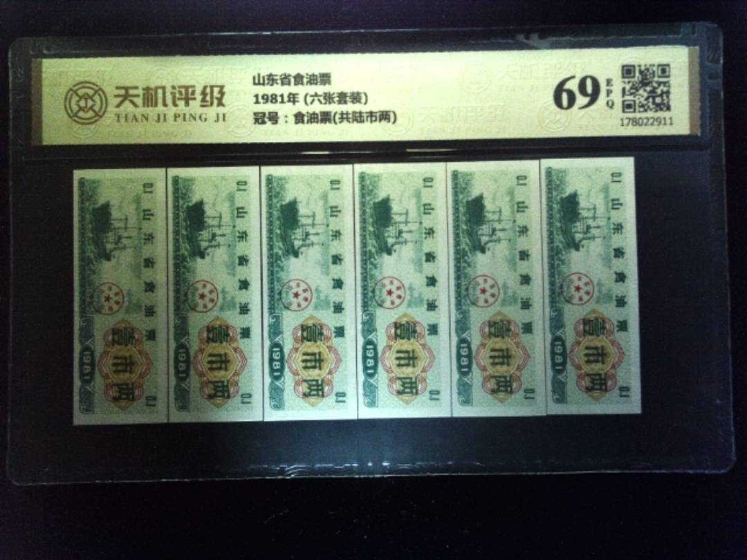 山东省食油票1981年 (六张套装)，冠号食油票(共陆市两)，纸币，钱币收藏