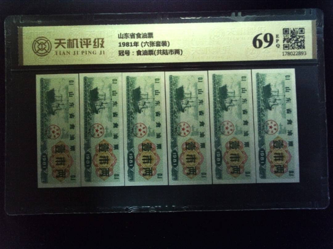 山东省食油票1981年 (六张套装)，冠号食油票(共陆市两)，纸币，钱币收藏