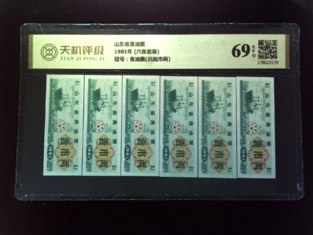 山东省食油票1981年 (六张套装)，冠号食油票(共陆市两)，纸币，钱币收藏