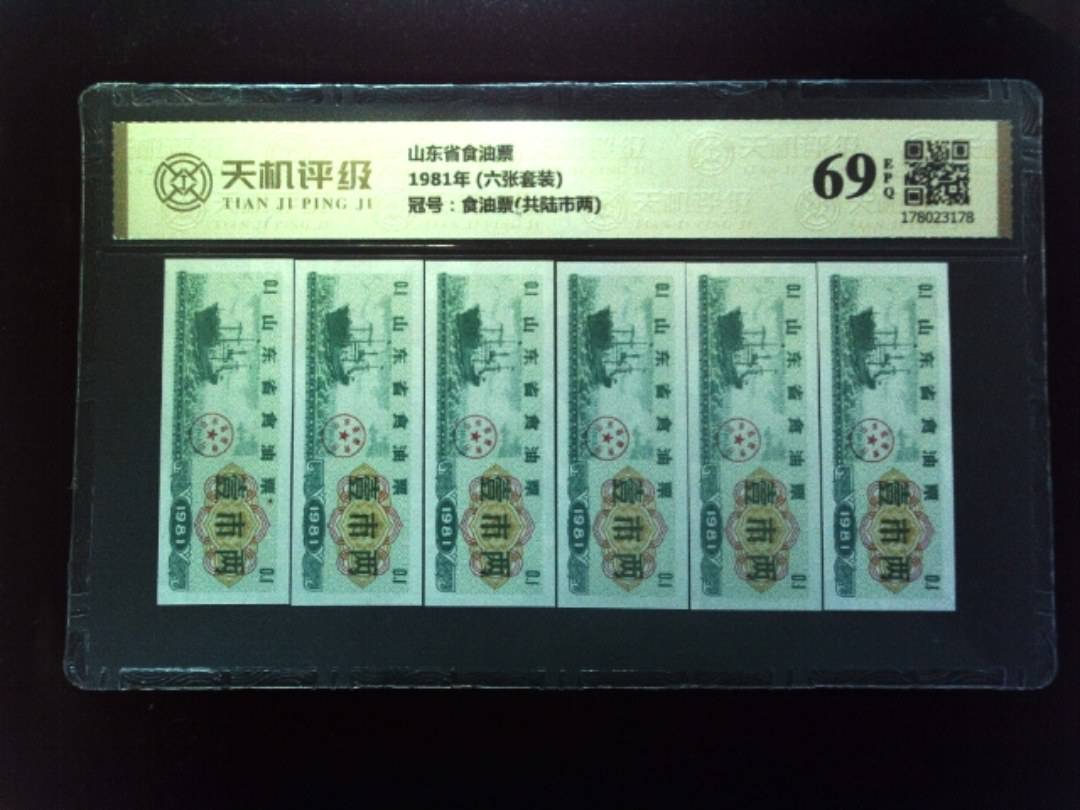 山东省食油票1981年 (六张套装)，冠号食油票(共陆市两)，纸币，钱币收藏