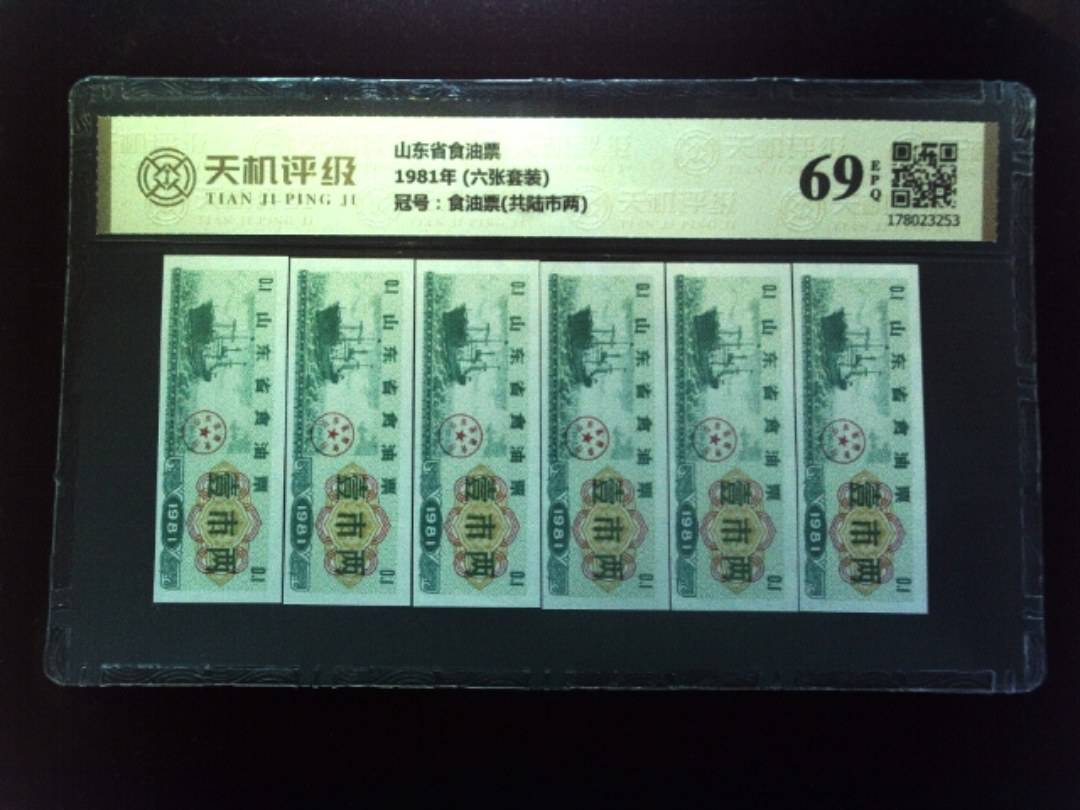 山东省食油票1981年 (六张套装)，冠号食油票(共陆市两)，纸币，钱币收藏