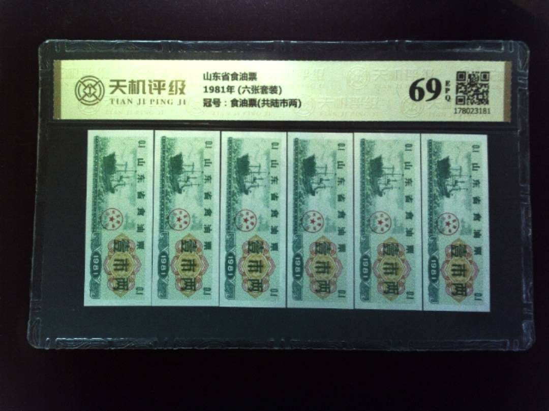 山东省食油票1981年 (六张套装)，冠号食油票(共陆市两)，纸币，钱币收藏