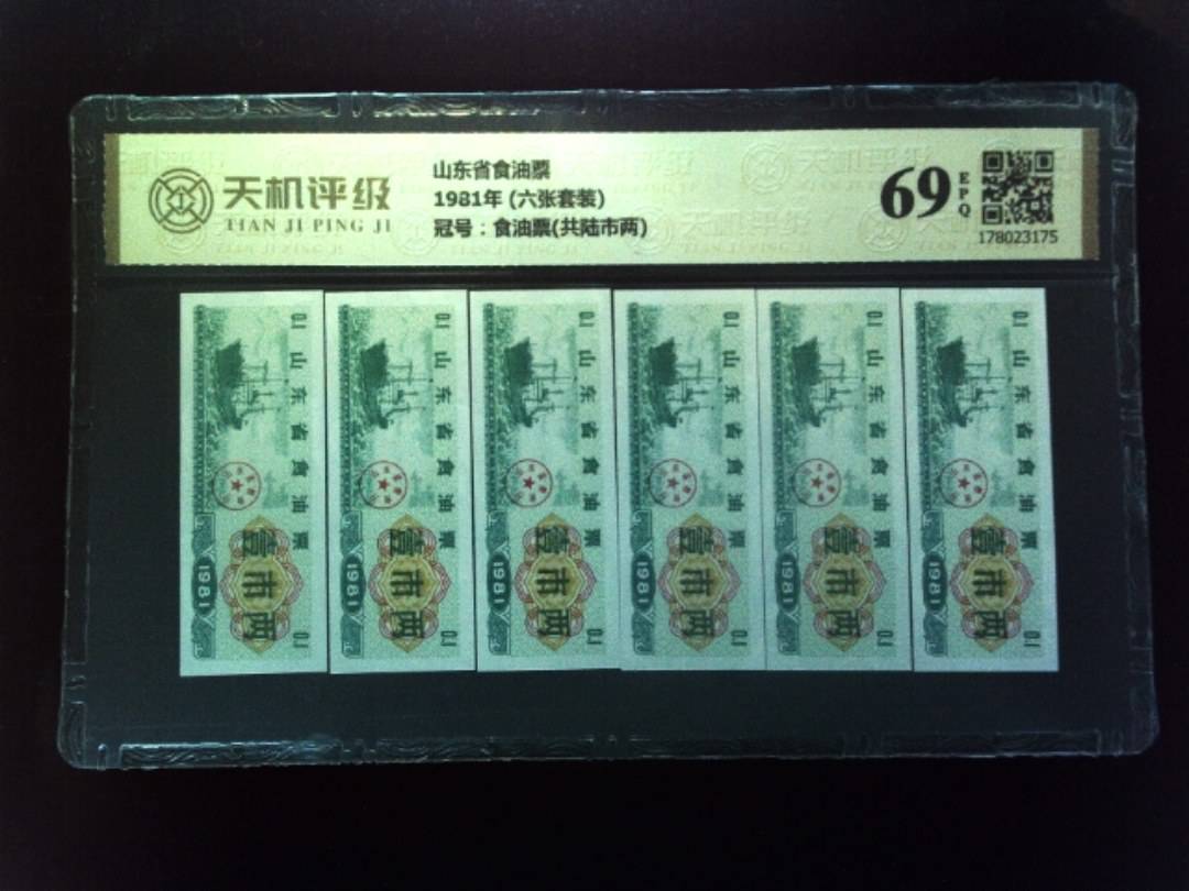 山东省食油票1981年 (六张套装)，冠号食油票(共陆市两)，纸币，钱币收藏