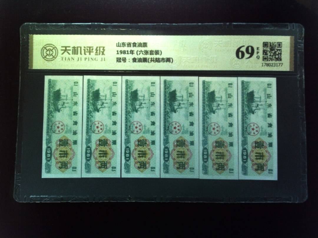 山东省食油票1981年 (六张套装)，冠号食油票(共陆市两)，纸币，钱币收藏