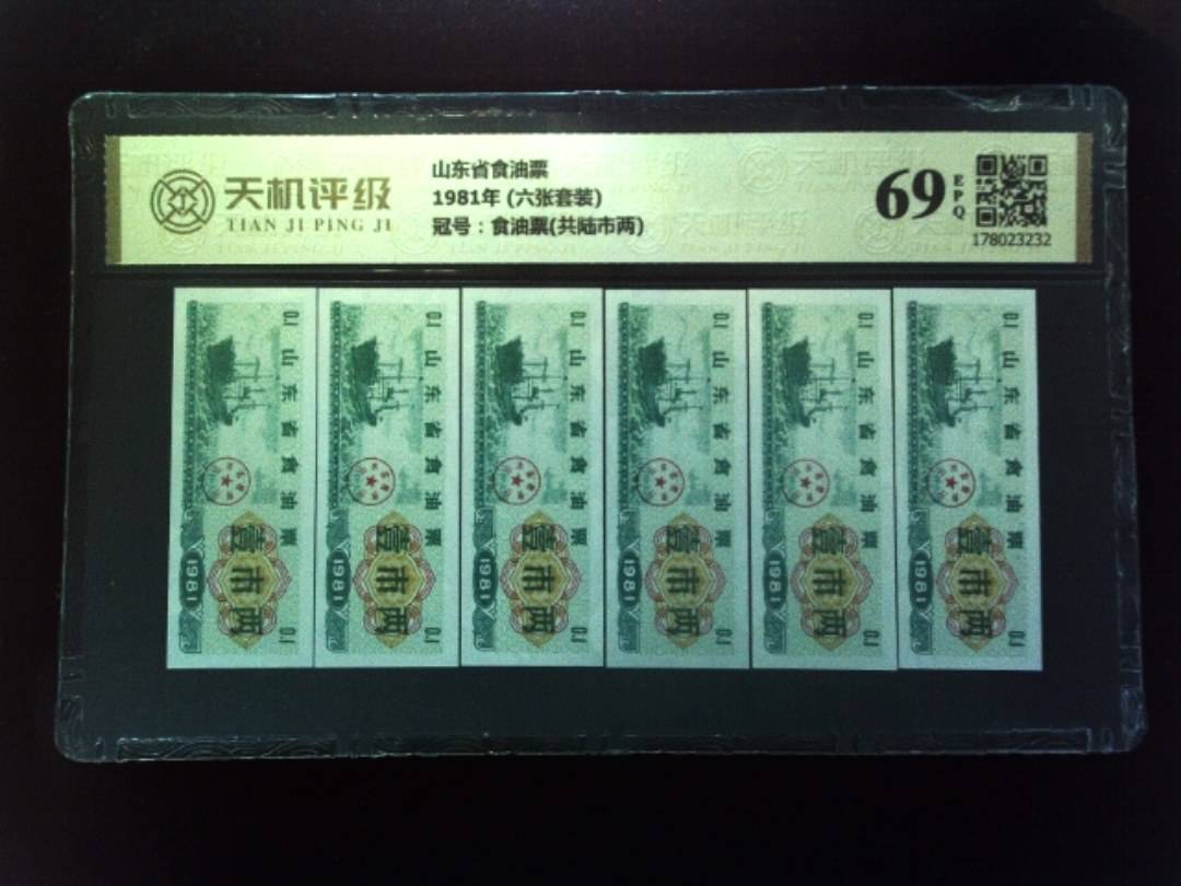 山东省食油票1981年 (六张套装)，冠号食油票(共陆市两)，纸币，钱币收藏