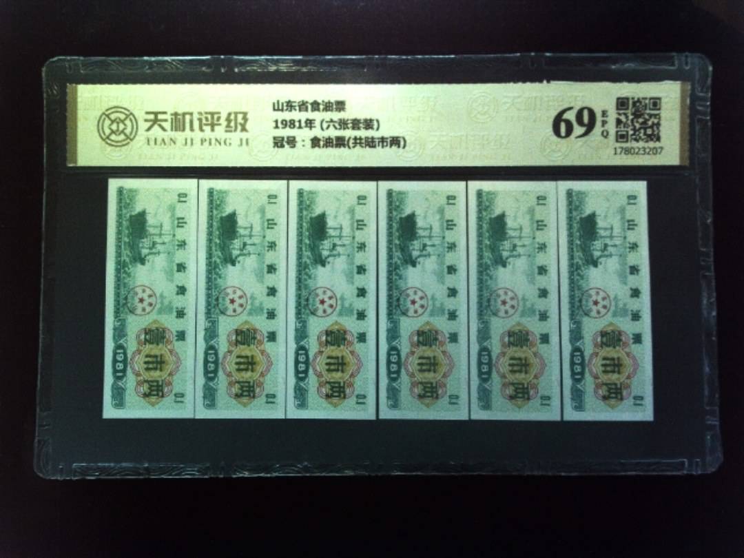 山东省食油票1981年 (六张套装)，冠号食油票(共陆市两)，纸币，钱币收藏