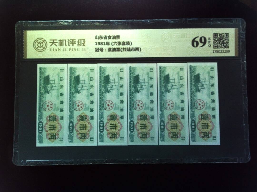 山东省食油票1981年 (六张套装)，冠号食油票(共陆市两)，纸币，钱币收藏