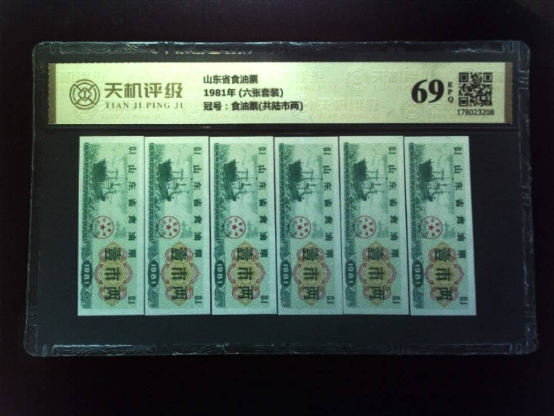 山东省食油票1981年 (六张套装)，冠号食油票(共陆市两)，纸币，钱币收藏