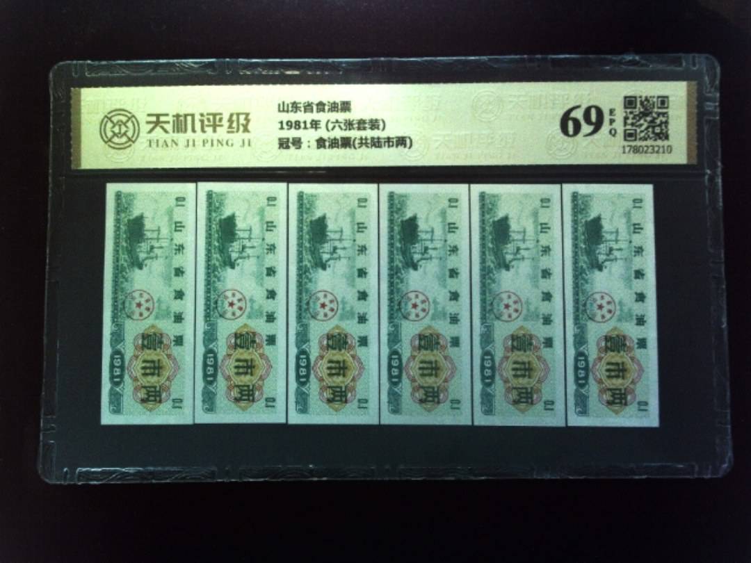山东省食油票1981年 (六张套装)，冠号食油票(共陆市两)，纸币，钱币收藏
