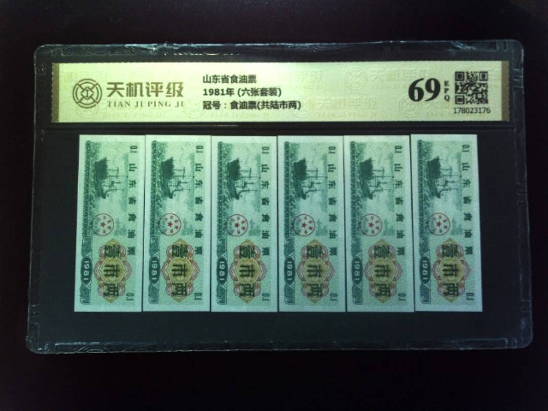 山东省食油票1981年 (六张套装)，冠号食油票(共陆市两)，纸币，钱币收藏