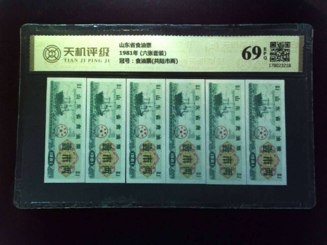 山东省食油票1981年 (六张套装)，冠号食油票(共陆市两)，纸币，钱币收藏