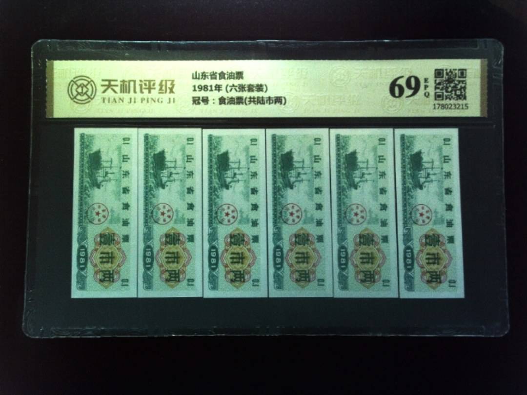 山东省食油票1981年 (六张套装)，冠号食油票(共陆市两)，纸币，钱币收藏