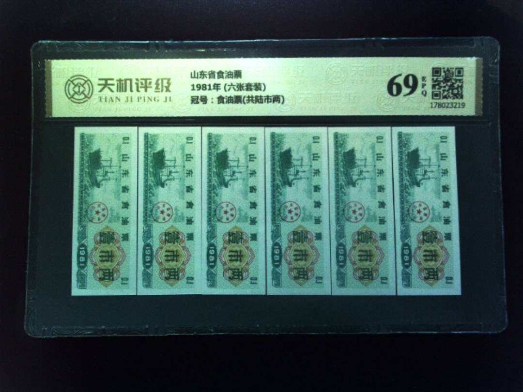 山东省食油票1981年 (六张套装)，冠号食油票(共陆市两)，纸币，钱币收藏