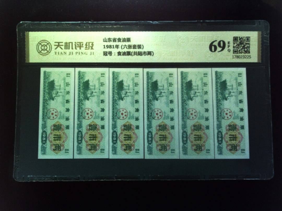 山东省食油票1981年 (六张套装)，冠号食油票(共陆市两)，纸币，钱币收藏