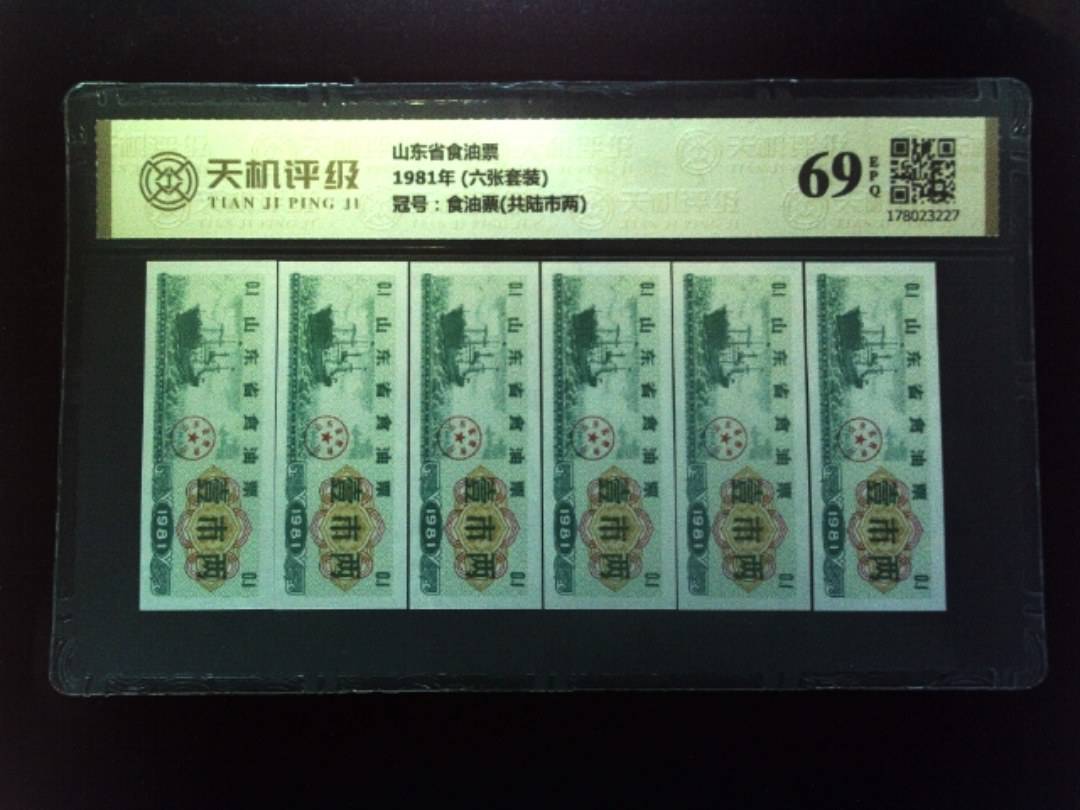 山东省食油票1981年 (六张套装)，冠号食油票(共陆市两)，纸币，钱币收藏