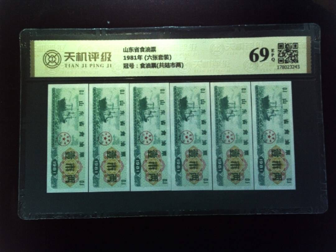 山东省食油票1981年 (六张套装)，冠号食油票(共陆市两)，纸币，钱币收藏