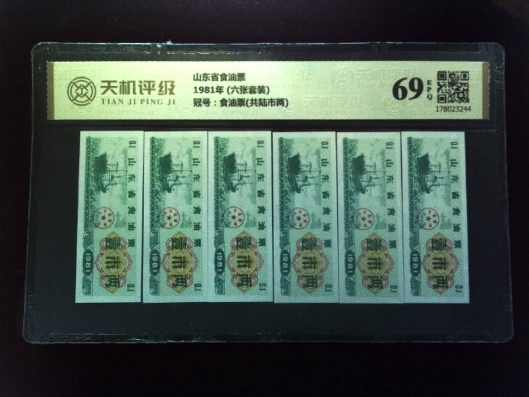 山东省食油票1981年 (六张套装)，冠号食油票(共陆市两)，纸币，钱币收藏